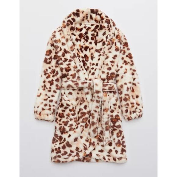 Aerie Fuzzy Sherpa Leopard Animal Print Robe Size M - Picture 3 of 11